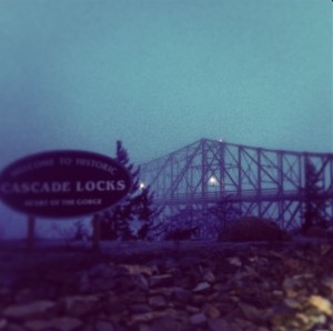 2:45am departure. Foggy sunrise at the Bridge of the Gods at mile 47.