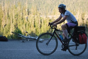 Isabel cycling through the Cascades, Washignton